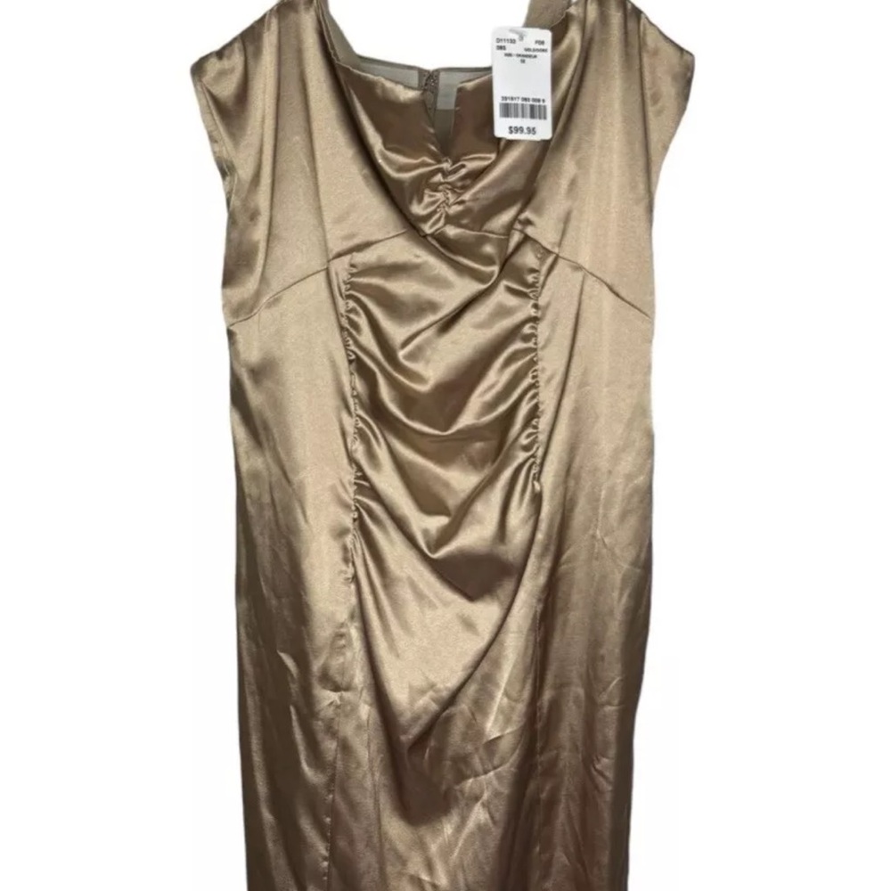 LeChateau Satin Ruched Gold Dress Size Medium NWT